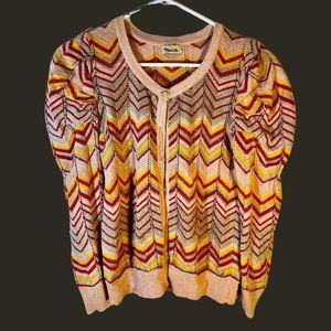 Zigzag Pattern Short Sleeve Cardigan, Women's Size Small